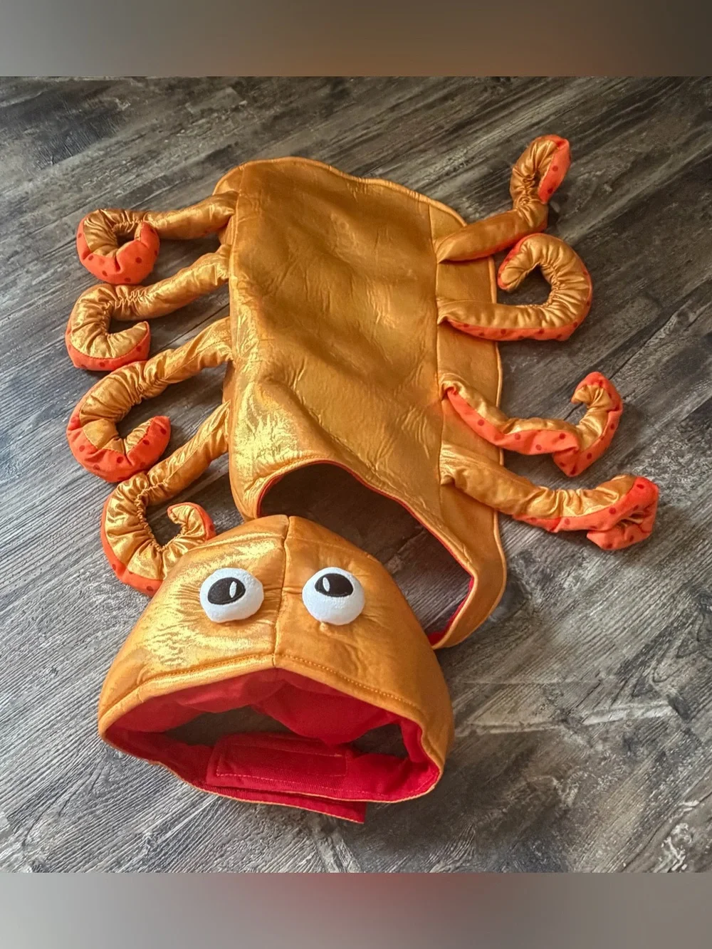 Shiny metallic orange octopus Halloween dog costume with hat size large